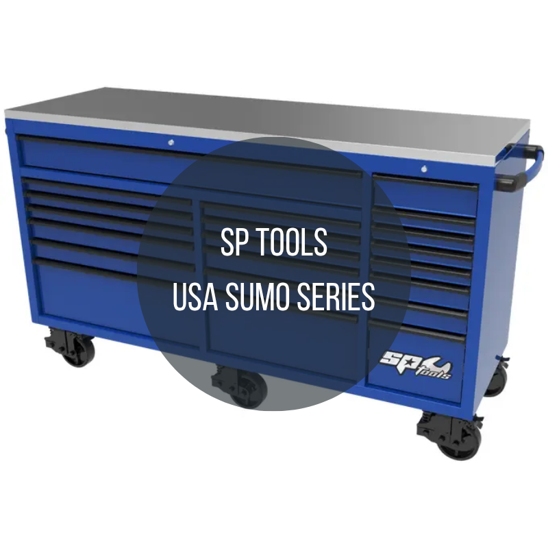 SP Tools USA Sumo series collection image with roller cabinet in blue