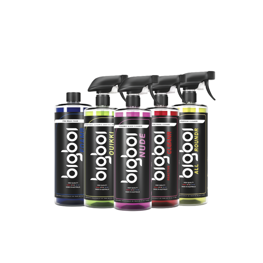 Collection of Bigboi cleaning products on a white background