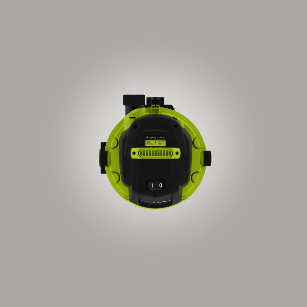 Bigboi vacuum top view with green and black color scheme on a gray background