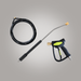 High-pressure washer gun with hose on a gray background