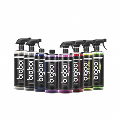 Collection of BigBoi car care product bottles on a white background