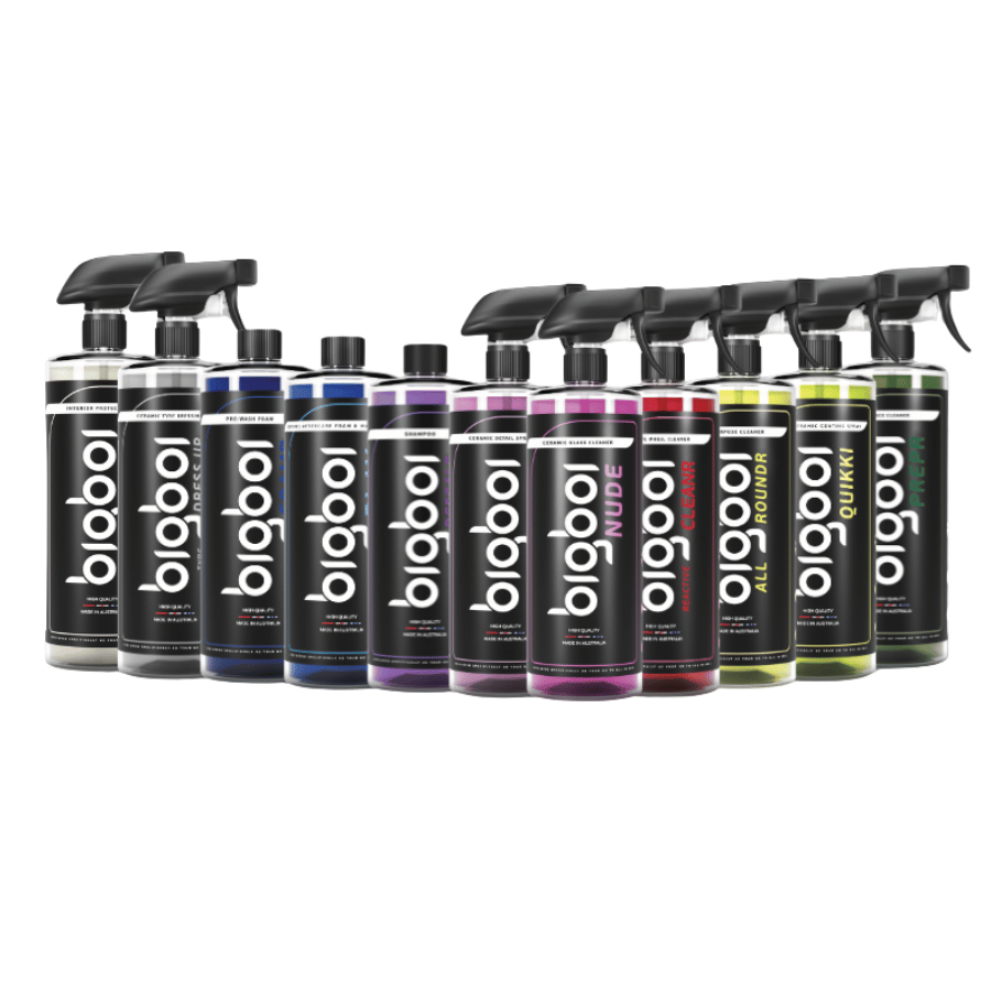 Row of BigBoi product bottles on a white background