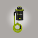 Black and green vacuum cleaner with coiled hose on a gray background