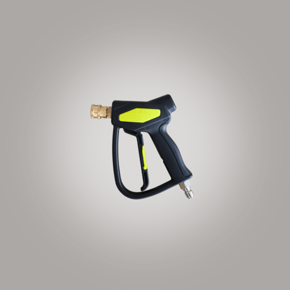 Black and yellow spray gun on a gray background