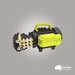 Pressure washer pump with yellow and black design on a gray background, featuring 'Designed in Australia' text.