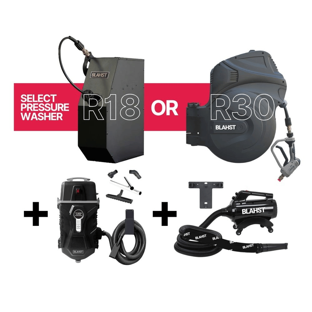 Blahst trio bundle and accessories on a white background with red text.