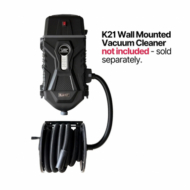 K21 wall-mounted vacuum cleaner with coiled hose on a white background
