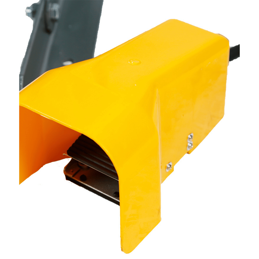 Yellow foot pedal metal guard on a white background