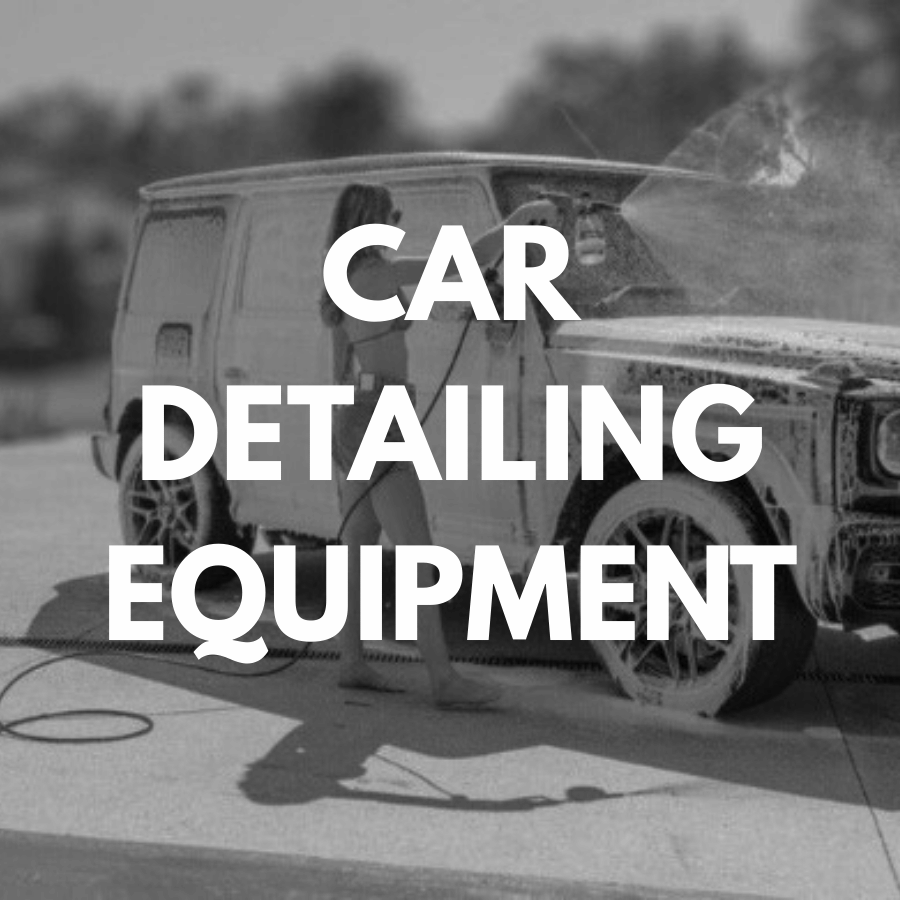 Car detailing equipment with a vehicle in the background