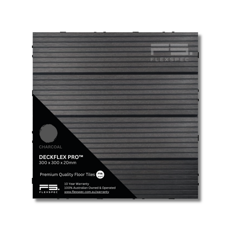 DeckFlex Pro decking and patio floor tiles in charcoal
