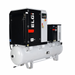 ELGI EN4 industrial air compressor and accumulator unit on a plain white background, featuring a large black and white main housing with a red accent, a smaller black control module, and a white cylindrical air tank.