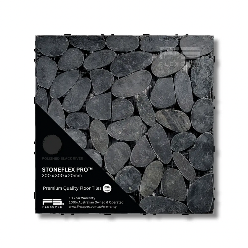Polished black river StoneFlex tile