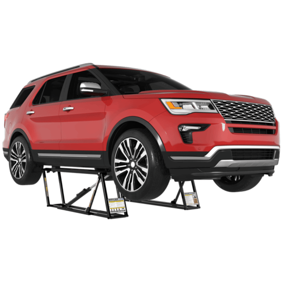 Red SUV on a Quickjack 6000TLX lift against a white background