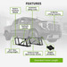 Diagram of a truck on a Quickjack 8000tlx with features highlighted, including built-in urethane wheels, automatic safety locks, and lifting capacity.