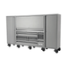 Gray sp tools workstation with multiple drawers and doors on a white background
