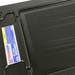 Black oil drain pan with a label on a white background
