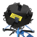 top mounting plate of a transmission jack with a yellow warning label on a white background