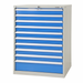 Storage cabinet with blue drawers on a white background