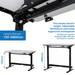 Verdex Electric Height-Adjustable Workbench with height range and ergonomic benefits displayed.
