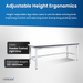 Adjustable height work table with VERDEX branding on a white background