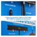 Cleaning station with labeled components and QR codes for convenience