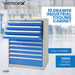 10 drawer industrial tooling cabinet with blue drawers and Verdex branding.