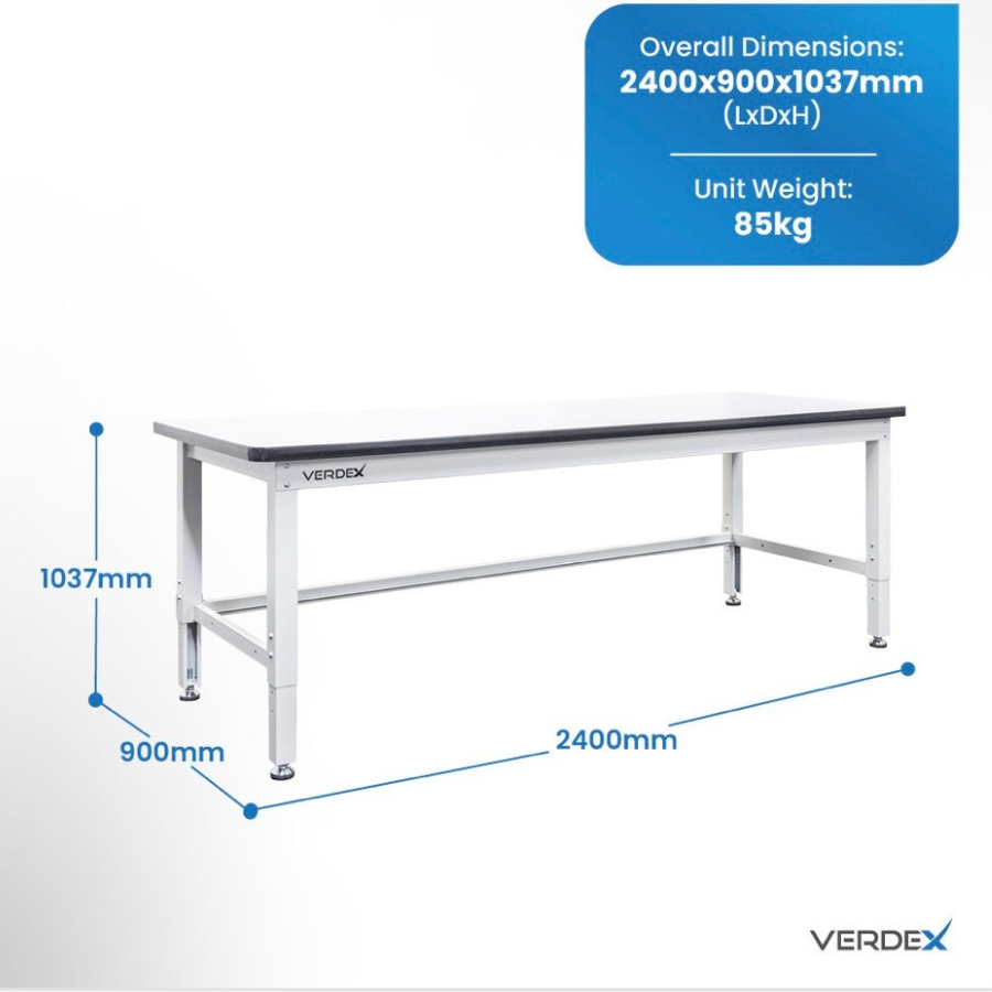 Workbench with dimensions and weight information displayed
