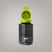 Black foamR bottle with a green cap on a gray background