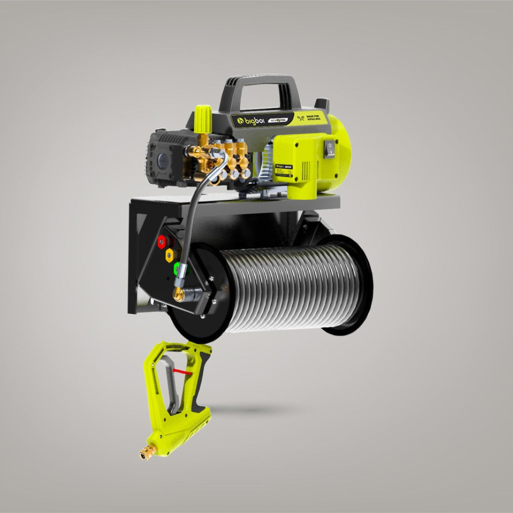 washr with wall mount and hose on grey background