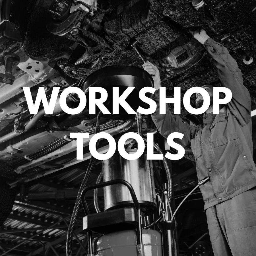 Person working on a vehicle with 'Workshop Tools' text overlay
