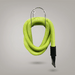 Coiled green vacuum hose with a black nozzle on a gray background