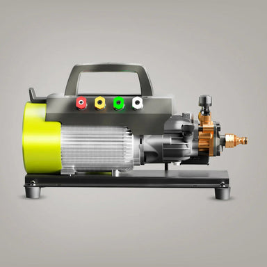 Side view of the Bigboi WashR Duo showing four quick-release nozzles stored on the housing