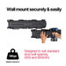 Blahst Wall mount system with drill and text indicating weight capacity and stud wall spacing compatibility.