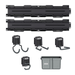 Set of black storage racks and hooks with a gray storage bin on a white background