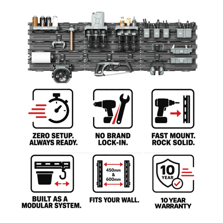 Blahst wall storage with features highlighted on a white background