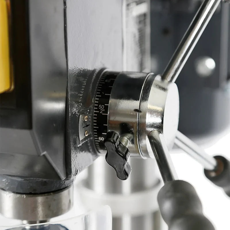 Capstan feed handle with depth stop on the Borum CH16NFT pedestal drill