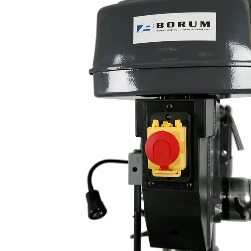 Safety ON-OFF switch on the Borum CH30T pedestal drill