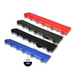 Four plastic strips in red, grey, black, and blue on a white background with Edgeflex branding.