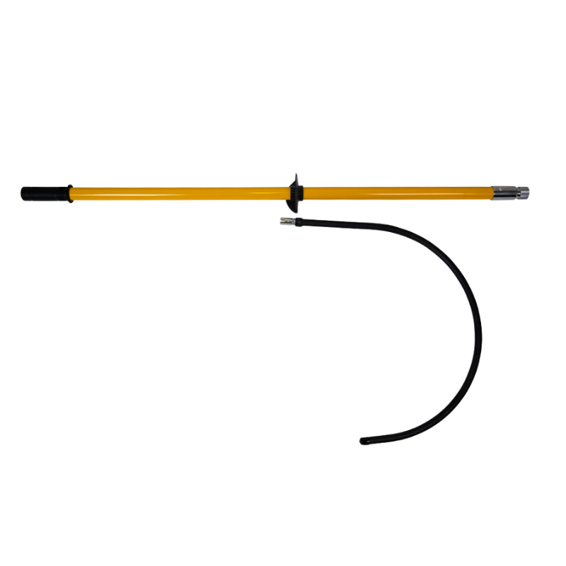 Yellow telescopic crook with black curved hook on a white background