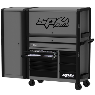 SP Tools SP53002GY 69 inch Apex Series tool kit and power hutch workstation in grey and black