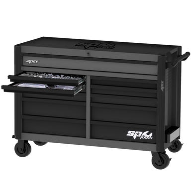 SP Tools SP53110GY 58 inch Apex Series 345 piece roll cab tool kit in grey and black