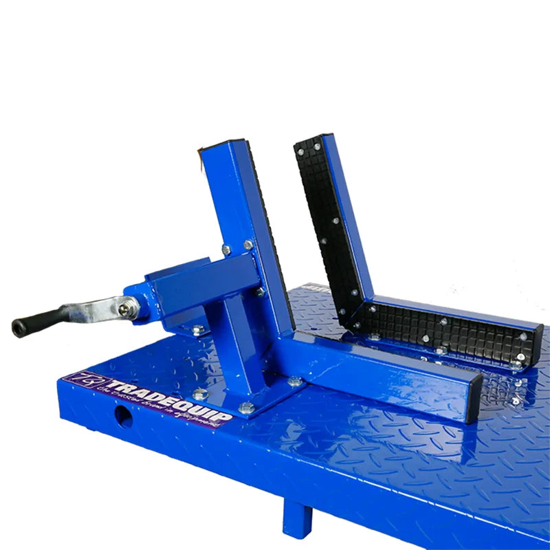TradeQuip 2103T front wheel clamp with crank handle on the diamond plate platform