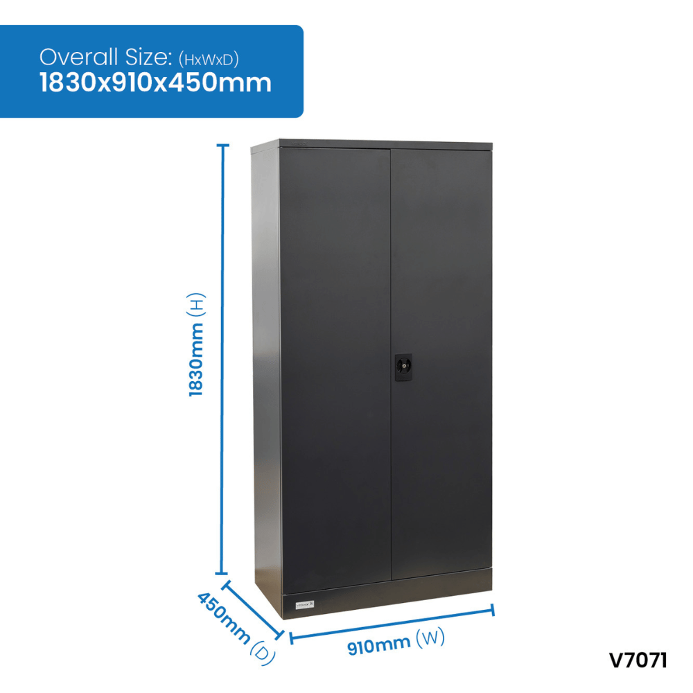 Black cabinet with dimensions labeled on a white background