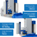 Industrial packaging machine with specifications on a white background