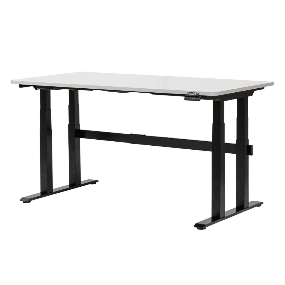 White desk with black metal frame on a white background