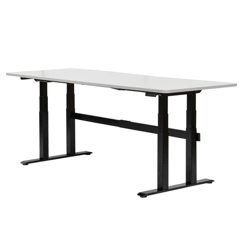 White desk with black metal frame on a white background