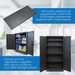 Storage cabinets with adjustable shelves and open doors on a blurred background
