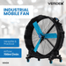 Industrial mobile fan with VERDEX branding on a blurred background