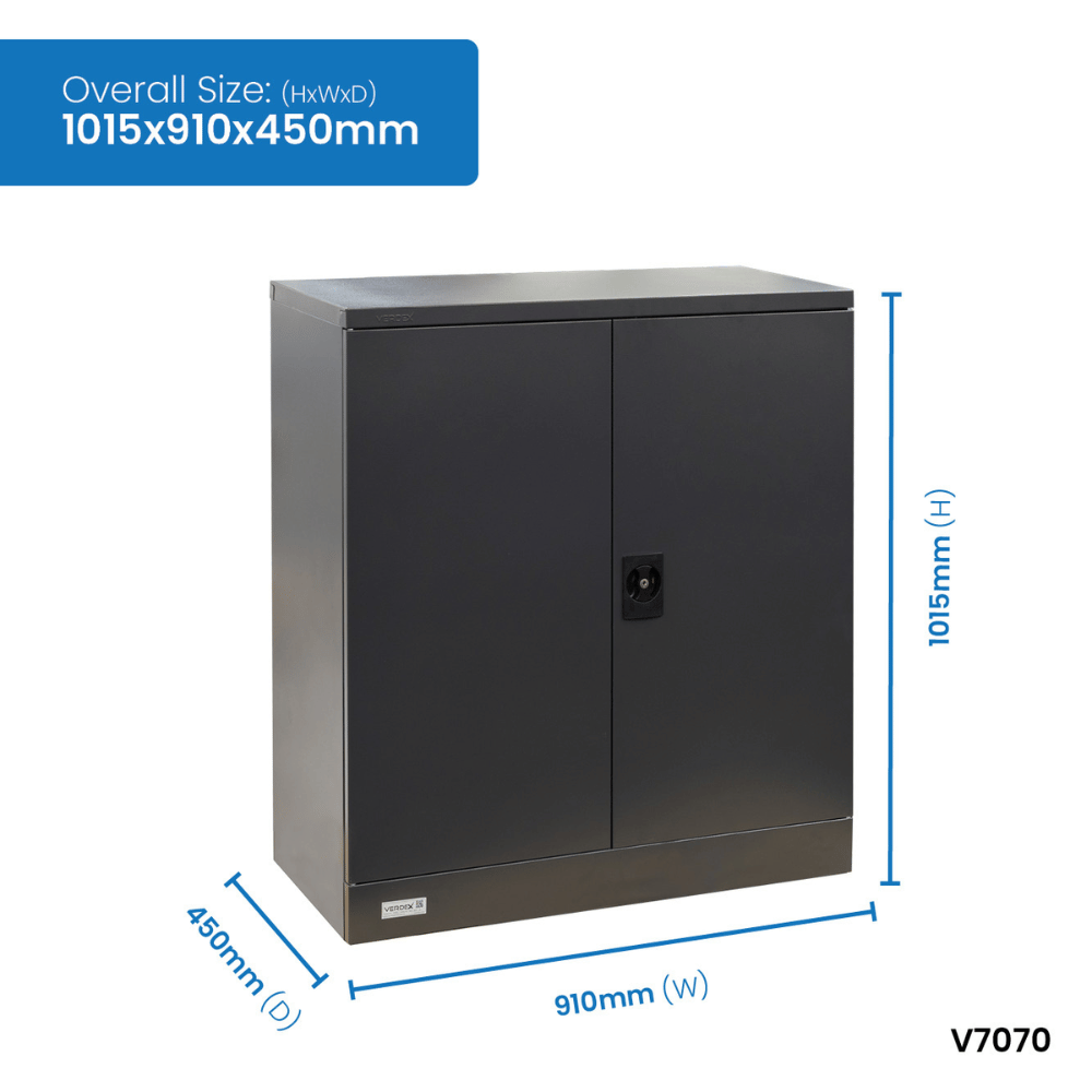 Black cabinet with dimensions labeled on a white background