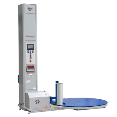 Industrial packaging machine with 'Verdex' branding on a white background